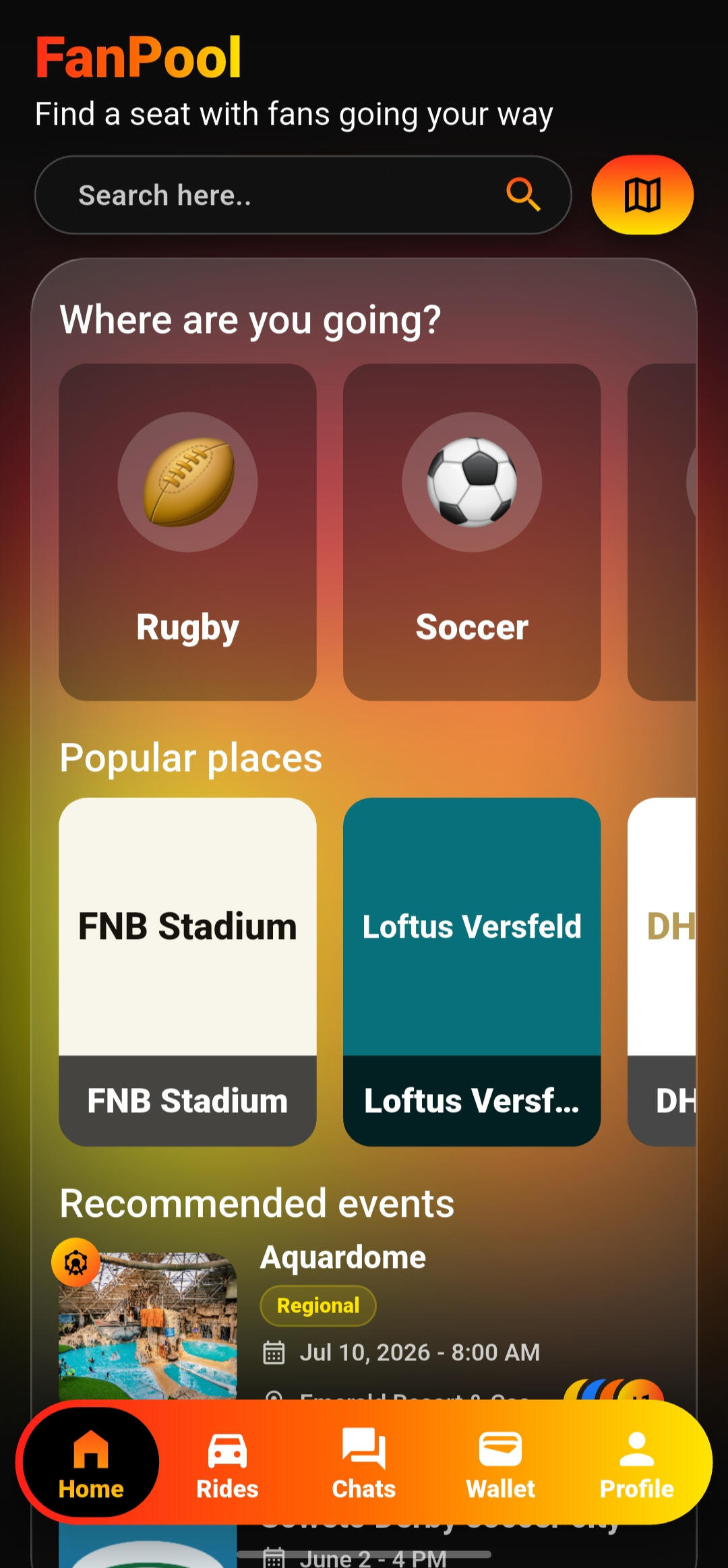 FanPool home screen